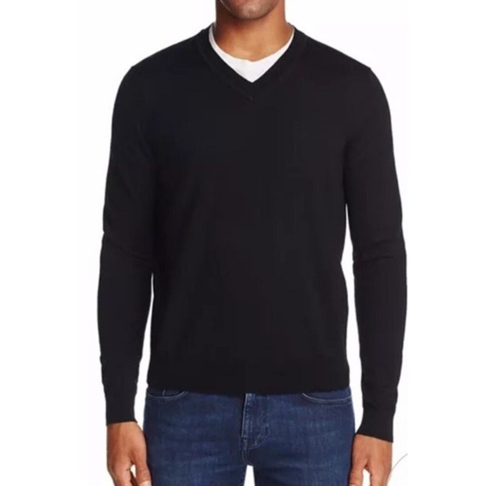 The Men's Store Bloomingdale's Merino Wool V Neck Pullover Sweater Black Size S